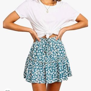 womens floral high waist with drawstring boho mini skirt